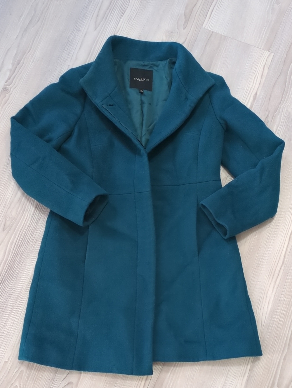 Talbots Petites 6P Teal Wool Blend Long Coat Peacoat Classic Winter Overcoat